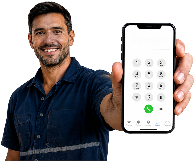 Brookvale Blocked Drains plumber holding a phone — call 1300 261 965