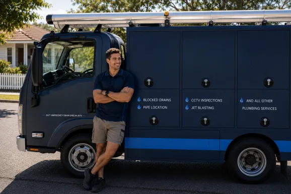 Our plumber with the service van on a Brookvale job